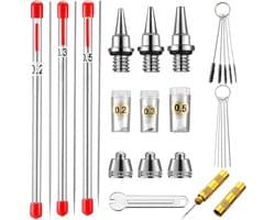 21-delige set met sproeikopdoppen voor airbrushes, inclusief vervangingsonderdelen voor airbrushnaalden, een sleutel en een reinigingsset voor airbrushes, geschikt voor accessoires voor airbrushspuiten, maten: 0,2/0,3/0,5 mm.