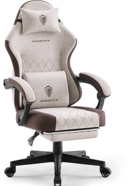 Dowinx Gamingstoel van stof met pocketvering, massage-lendensteun en voetsteun - ergonomische bureaustoel voor volwassenen - Big & Tall - tot 135 kg - bruin — thumbnail 1