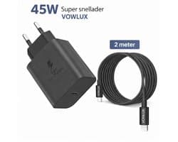 45W Super Snel Lader Adapter + 2 Meter 60W gevlochten Extra Stevige USB C Kabel Naar Compatible lightning Poort - Geschikt voor iPad en iPhone X/11/12/13/14 Oplader Set 1 Meter