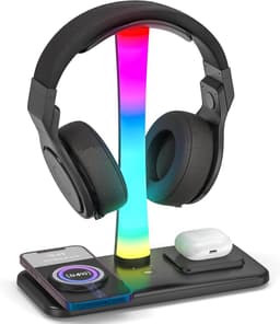 Hoofdtelefoonstandaard met 15W Draadloze Oplader en RGB Verlichting — thumbnail 1