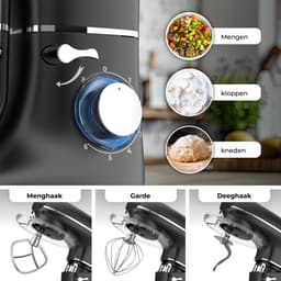 Fentic Keukenmachine – 2000W – Keukenrobot – Foodprocessor - 6,2L Mengkom – Incl. Vleesmolen, Blender en extra Accessoires – Zwart — thumbnail 5