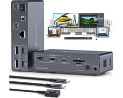 12-in-1 USB-C Dockingstation voor 2 Laptops met Dual 4K@120Hz DisplayPort, Ethernet & Snelle Dataoverdracht