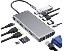 12-in-1 USB-C Dockingstation met Dubbele HDMI 4K 60Hz en 100W Power Delivery