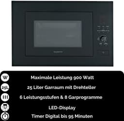 Inbouwmagnetron 25 Liter 900W met Draaiplateau en Ontdooifunctie — thumbnail 2
