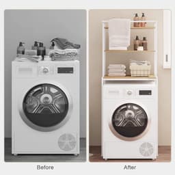 LabelOne Wasmachine Kast - Wasmachine Ombouw - Wasmachine Rek - Opbergrek - 3 planken - metalen frame - 67x40x162 cm - wit/hout — thumbnail 5