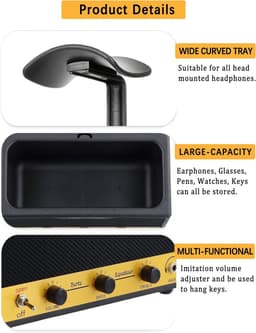 Hoofdtelefoon Standaard - Headset Houder - Bureau Organisatie - 2-in-1 Design - 18x6x8 cm - Zwart Goud — thumbnail 2