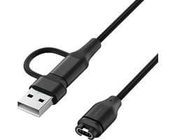 Kabel geschikt voor Garmin Vivoactive, Forerunner, Venu en Fenix horloge - Oplaadkabel - USB C & USB A - 1 Meter - Nylon Gevlochten - Zwart