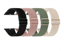 set van 4 horloge bandjes voor dames heren nylon geweven smartwatch band geschikt voor Apple Watch 42mm (serie 1 / 2 / 3) / 44 mm / 45 mm / 46 mm (serie 10 / 11) / 49 mm (Ultra / Ultra 2) – verstelbare woven band