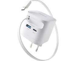Intenso W65ACIC 65W GaN Power Adapter - USB-C Snel lader met oprolbare kabel - Laptop - Tablet - Smartphone- wit