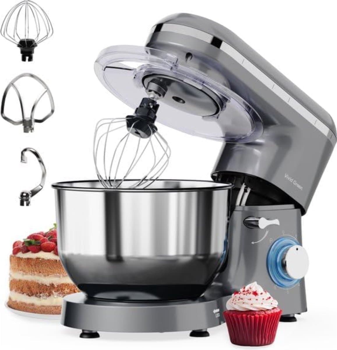 RONN® Mixer met Mengkom - Keukenmachine - Mixer - 6 Liter Mengkom - Grijs - 39cm x 24cm x 32cm — afbeelding 1