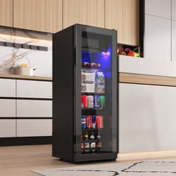 OKWISH Mini Koelkast – Stil En Energiezuinig – 128 L – Roestvrij Staal – Zwart – Met Vriesvak En Ledverlichting — thumbnail 2