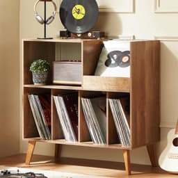 SNJY® Platenspeler Meubel - Platenspeler Kast - LP Houder - Platenhouder - 40D x 80B x 82,6H cm - Bruin — thumbnail 1