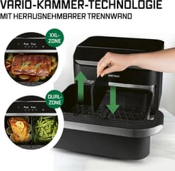 GOURMETmaxx heteluchtfriteuse, 10 l – 2 x 5 l Airfryer Vario-kamer | Friteuse met 8 programma’s en touchscreen | Heteluchtfriteuse met 2 kamers – 2 gerechten tegelijk bereiden | voor max. 8 personen — thumbnail 2