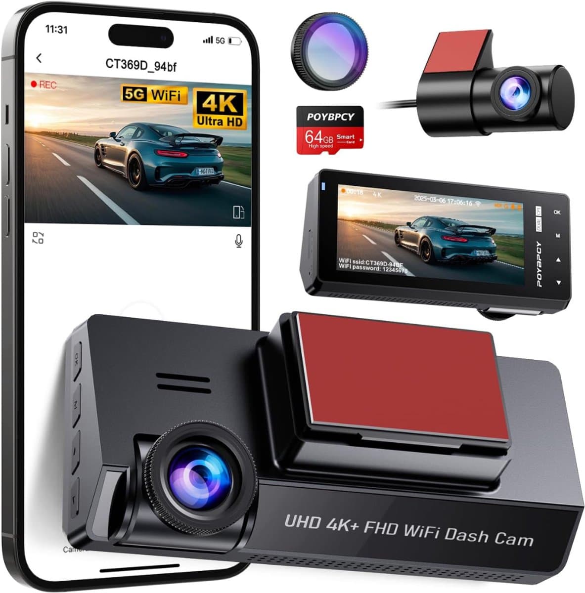 SAVI® Dashcam Voor en Achter - Dashcam - Dashcam Voor Auto - Zwart - 4cm x 11cm x 5cm — afbeelding 1