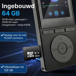 QURETTO® MP3 Speler 64GB – Bluetooth 5.3 – Nederlandse Interface – Inclusief 32GB SD Kaart – Diepe Bas – 2.4 Inch – USB-C – Uitbreidbaar tot 128GB – Voice Recorder – Muziekspeler — thumbnail 2