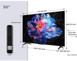 4K Smart TV 50 inch Direct LED Google TV HDR10+ Dolby Audio HDMI 2.1 Game Mode – 111,1 x 68,4 x 25,7 cm – Pauwhome Vision Pro V6C