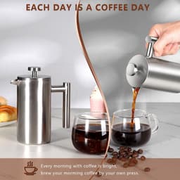 French press koffiezetapparaat – Roestvrijstalen Franse pers voor keuken en reizen – Stevig mini design – Compacte camping koffie maker — thumbnail 5