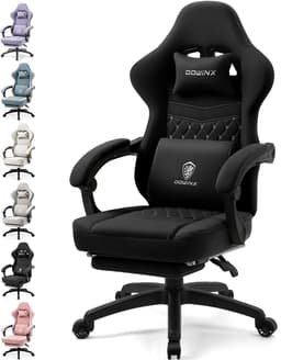 Dowinx Gamingstoel van Stof - Bureaustoel met Pocketvering - Ergonomische Gamestoel met Hoofdsteun, Massage-Lendenkussen en Voetensteun - Zwart — thumbnail 1
