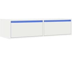 Tv-kast met led - Wandmeubel tv - Woonkamer inrichten - Geïntegreerde ledverlichting - 100 x 355 x 25 cm - Wit