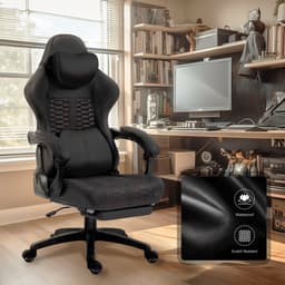 DOWINX Gamingstoel Big & Tall met Massage Lendensteun - PU Leren Bureaustoel met Voetensteun - Ergonomische Gamerstoel - Max. 180 kg - Zwart — thumbnail 2