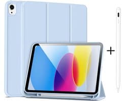 Casemania Stylus en Hoes Geschikt voor Apple iPad 2025 (A16) - Licht Blauw - Universeel Stylus Pen - Smart Cover met Pencil Slot Uitsparing