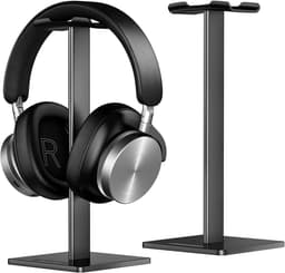 Universele hoofdtelefoonhouder geschikt voor Over-ear hoofdtelefoons van Sennheiser, Sony, Audio-Technica, Bose, Shure, AKG, gaming- en displayheadsets, aluminium + TPU + ABS, zwart — thumbnail 2