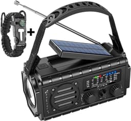 RAWVOLT® - NIEUW - Noodradio SW20K - 20000mAh Li-ion Accu - Solar Opwindbaar - Powerbank, Zaklamp, SOS Alarm & Leeslamp - 2026 model voor indoor, outdoor en in noodpakket - incl. Multi-Function Survival Armband - Cosmos Black — thumbnail 1