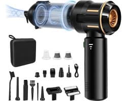 Sander Shop Draadloze Handstofzuiger, 4-in-1 Mini Auto Stofzuiger Stofblazer, 16.000 Pa Krachtige Krachtige Zuigkracht borstelloze motor, 6000mAh batterij, 1-touch leegmaken, EVA-tas, voor auto/thuis Zwart