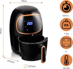 Airfryer 2 liter – Digitale friteuse met 6 programma’s, anti-aanbaklaag en temperatuurregeling tot 200 °C – Gezond bakken en frituren — thumbnail 4