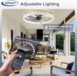 Plafondventilator met Lamp - Ventilator en Verlichting - Comfort in Huis - Instelbare Lichtkleur - 50 cm Diameter - Goudkleurig — thumbnail 5