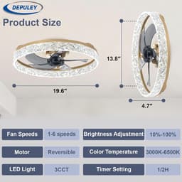Plafondventilator met Lamp - Ventilator en Verlichting - Comfort in Huis - Instelbare Lichtkleur - 50 cm Diameter - Goudkleurig — thumbnail 1