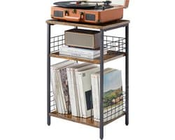 VIN® Platenspeler Meubel – Stand Platenspelerstandaard Met Vinyl Opbergvakken - Rustieke Platenopbergkasthouder - Draaitafelstandaard – 3 Laags Bijzettafel - 40 × 29 × 62,5 cm