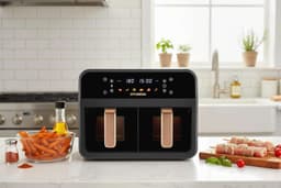 Hyundai Electronics - Digitale Airfryer Duo - Hetelucht friteuse - 6.2 Liter - Met dubbele mand en doorkijkvensters - Zwart met roségoud — thumbnail 3