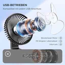 USB-bureauventilator met 4000 mAh batterijcapaciteit - Draagbare, stille ventilator met 4 snelheden en LED-display — thumbnail 4