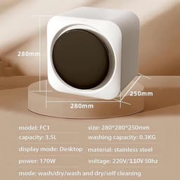 Compacte Volautomatische Mini-Wasmachine met Drogerfunctie voor Ondergoed en Kleine Kleding - Ideaal voor Appartementen en Campers — thumbnail 7