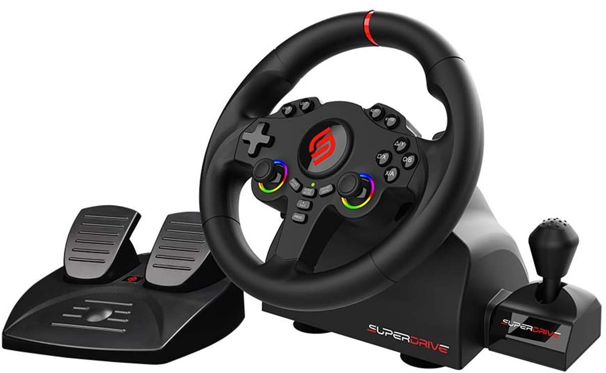 Subsonic Superdrive 220 RS-X Zwart USB Stuur + pedalen + versnellingspook Nintendo Switch, Nintendo Switch 2, PC, PlayStation 4, Xbox One, Xbox Series S, Xbox Series X — afbeelding 1