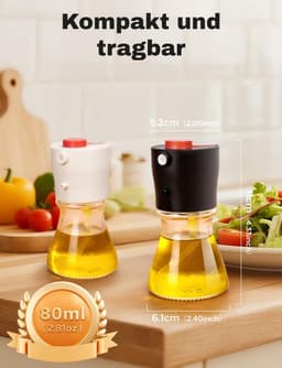 Olieverstuiver voor bakolie, 2-in-1 compacte olieverstuiver van glas, 80 ml olieverstuiver voor airfryer, grillen, bakken en salade - ideaal voor keukengebruikers, gezondheidsbewuste mensen en onderweg - zwart — thumbnail 5