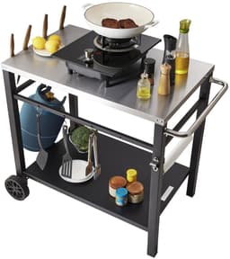 BBQ Werktafel – Barbecue Tafel – Grilltafel – Buitenkeuken Trolley – Werkbank Buiten – Roestvrijstalen Blad – Dubbele Plank – 85x55 cm – Verrijdbaar Met 2 Wielen — thumbnail 1