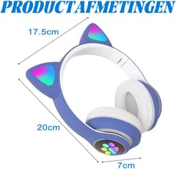 longziming Draadloze Kinder Koptelefoon – Cat Headphones met LED Oortjes – Bluetooth Hoofdtelefoon– Bluetooth 5.0 – Licht Groen – Met Verlichting – Opvouwbare opbergruimte – Blauw en wit — thumbnail 8