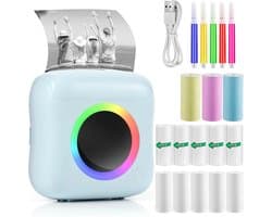 Mobiele fotoprinter - Pocket printer - Mini printer voor mobiel - Foto-etiketten Memo Ontvangstbewijs Papier Printer - met licht 13 rollen printerpapier - voor Smartphone met Android, iOS Systeem - Sticker printer - 5 Pennen