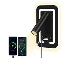 Muurgemonteerde LED Leeslamp met USB Oplaadpoort en Roterende Functie - 3000K Slaapkamer Lamp