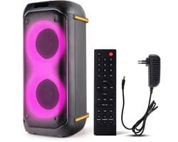 Pyle Compact Bluetooth PA Party Speaker – 160W Draagbare Karaoke Speaker met Ingebouwde Accu, TWS, Microfoonprioriteit, USB/SD/BT/FM, LED-verlichting en Dubbele 6.5" Speakers – 29,5 x 29,5 x 64 cm