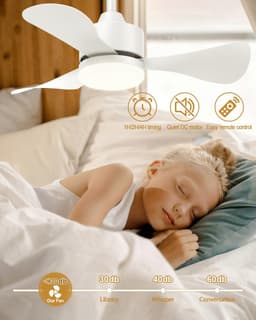 Compacte plafondventilator met licht en afstandsbediening - Stille ventilator met 3 vleugels voor kleine ruimtes — thumbnail 3