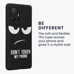 kwmobile telefoonhoesje geschikt voor Xiaomi 11T / 11T Pro - Hoesje voor smartphone in wit / zwart - Backcover van TPU - Don't Touch My Phone design — thumbnail 4