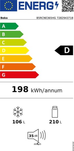 Beko B5RCNE365HG koel-vriescombinatie Vrijstaand 316 l D Grijs — thumbnail 2