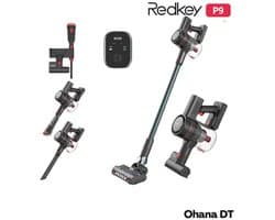 Redkey P9 - Draadloze Stofzuiger Zonder Zak - Snoerloze Stofzuiger - Steelstofzuiger - 8 Functies - 30000pA - Dubbele HEPA Filtratie