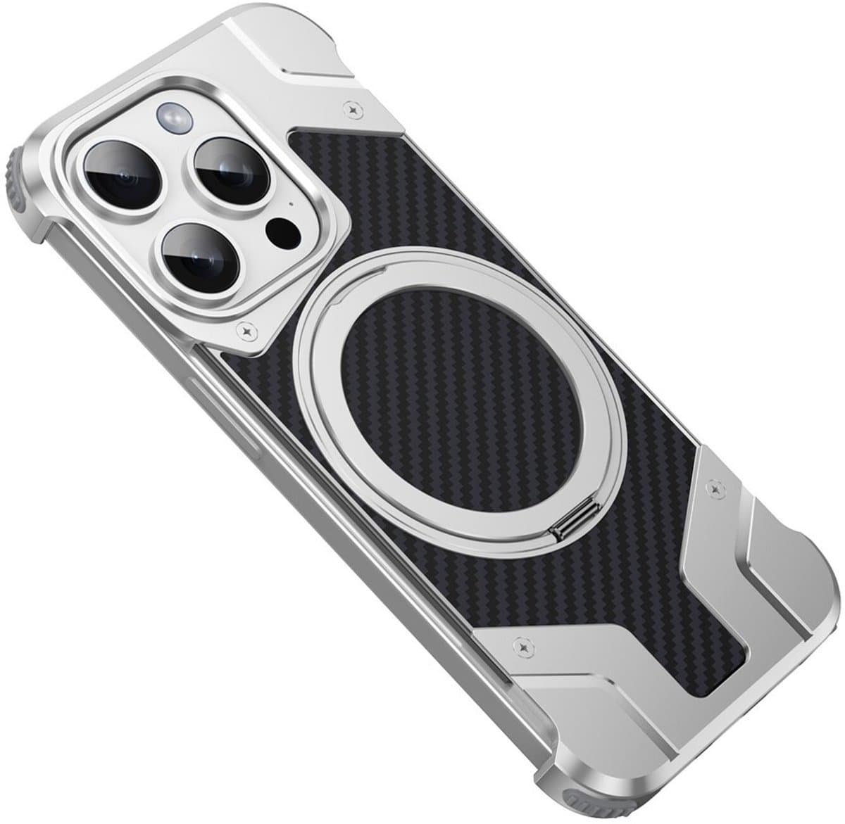 Geschikt voor Magnetische ringstandaard van koolstofvezel en aluminium Geschikt voor iPhone 14, 15, 16 Pro Plus Max — afbeelding 1