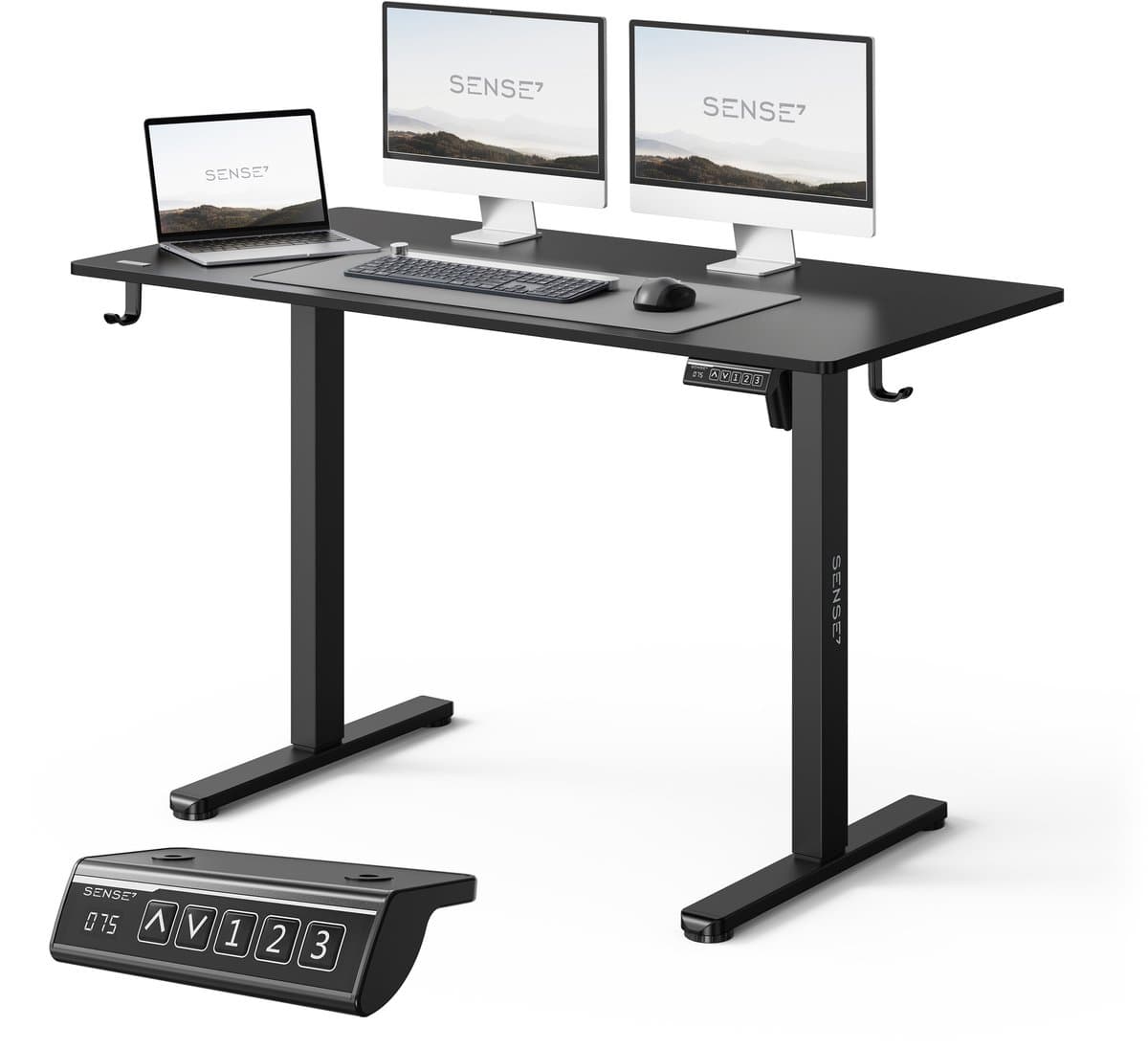 SENSE7 NOJO LIGHT - Zit Sta Bureau - 120 cm x 60 cm - Elektrisch bureau - Verstelbare bureau - Elektrische Hoogteverstelling - Hoogte 72-118 cm - Intelligent Bedieningspaneel - Zwart — afbeelding 1