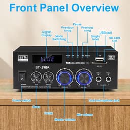 Mini HiFi Stereo Versterker met Bluetooth 450W - 2-kanaals Audio Versterker met FM-radio, USB, SD, Optische en Coaxiale Ingangen — thumbnail 5