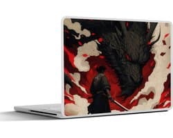 Laptop sticker - 10.1 inch - Krijger - Draak - Zwart - Rood - Rook - 25x18cm - Laptopstickers - Laptop skin - Cover
